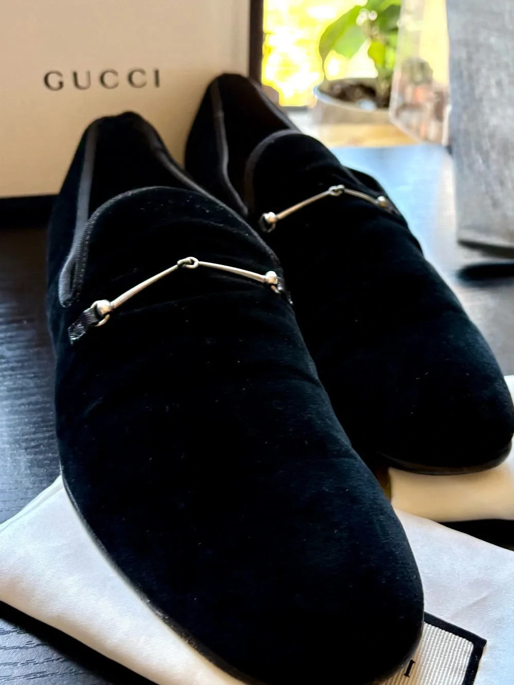 Gucci Men's Navy Velvet Horsebit Loafers